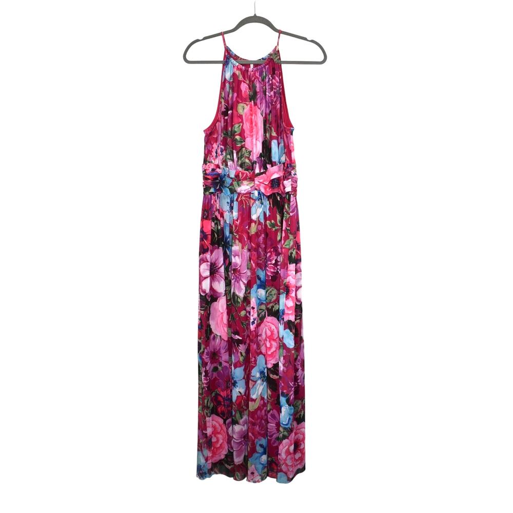 London Times Dress Size 16 Pink Floral Maxi Wedding Lined Tropical Vacation